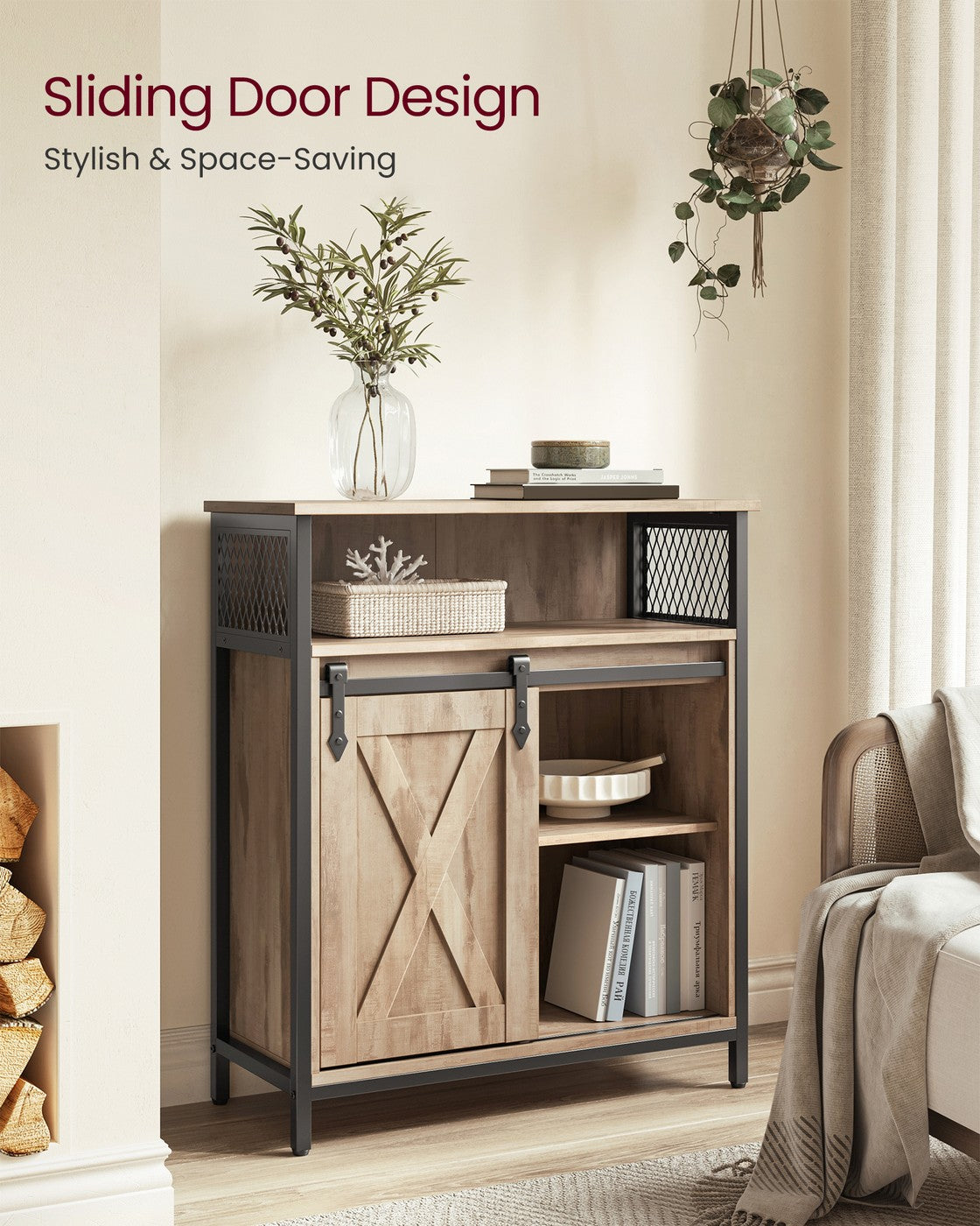 Buffet Cabinet with Open Compartment, Sliding Barn Door - image 2