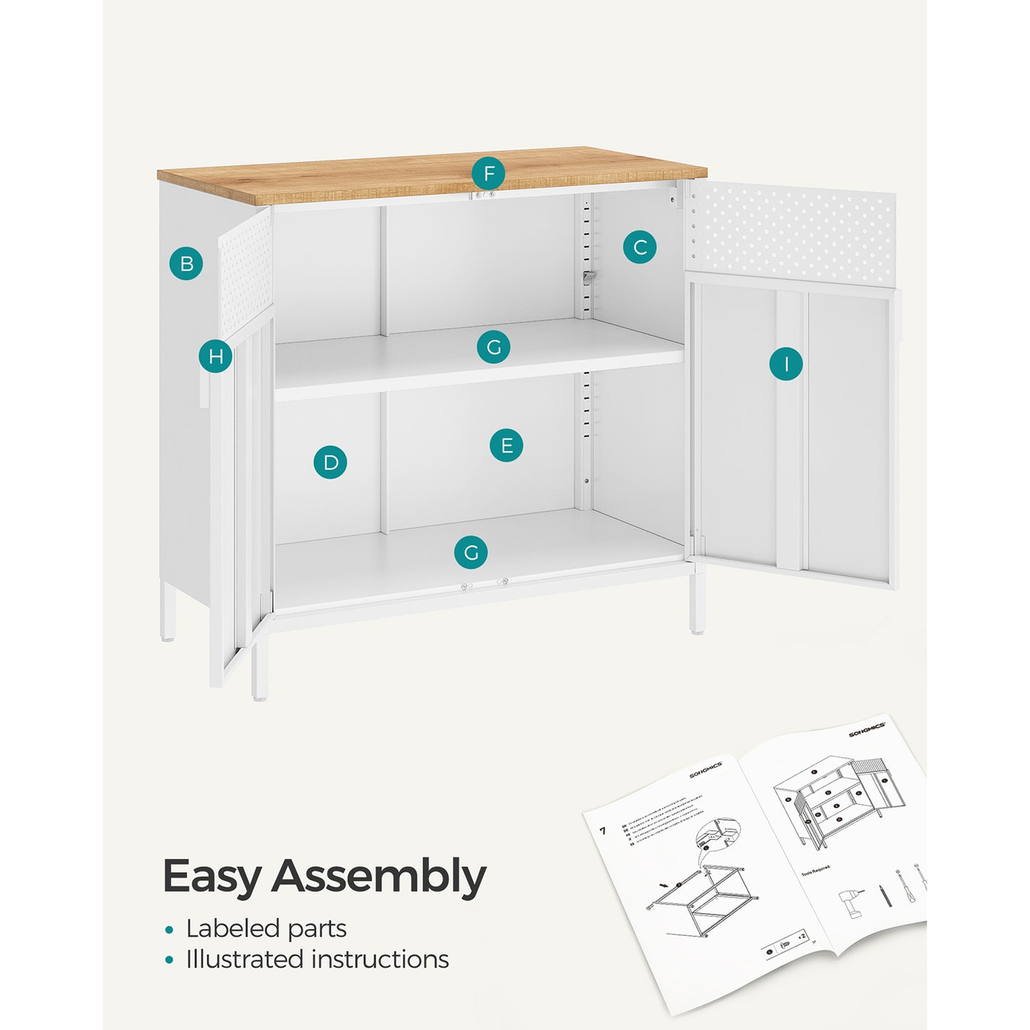 Storage Sideboard, Buffet Table with Adjustable Shelves