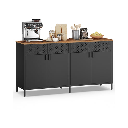 Storage Cabinet Metal Cabinet with 4 Doors 40 x 141 x 76 cm Rustic Brown and Ink Black - image 1