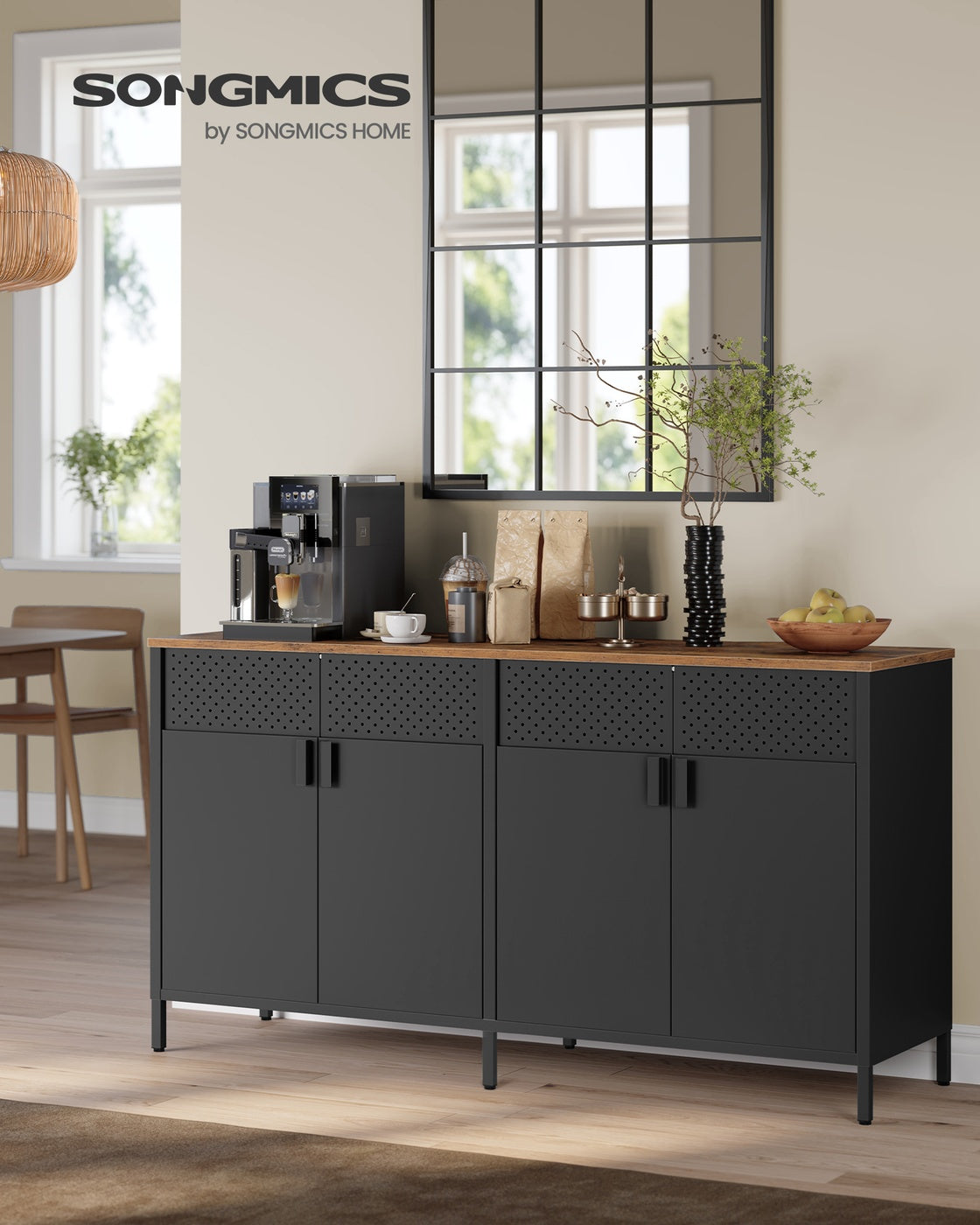 Storage Cabinet Metal Cabinet with 4 Doors 40 x 141 x 76 cm Rustic Brown and Ink Black - image 2