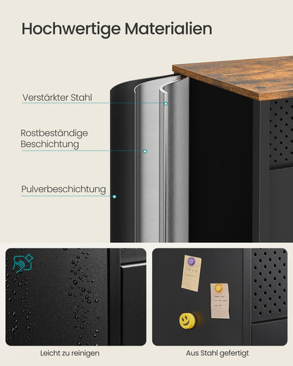 Storage Cabinet Metal Cabinet with 4 Doors 40 x 141 x 76 cm Rustic Brown and Ink Black - image 3