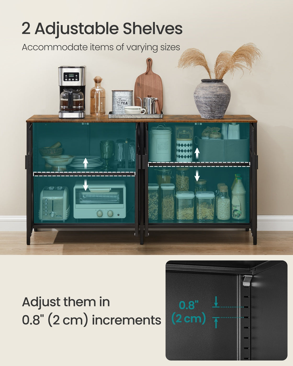 Storage Cabinet Metal Cabinet with 4 Doors 40 x 141 x 76 cm Rustic Brown and Ink Black - image 4