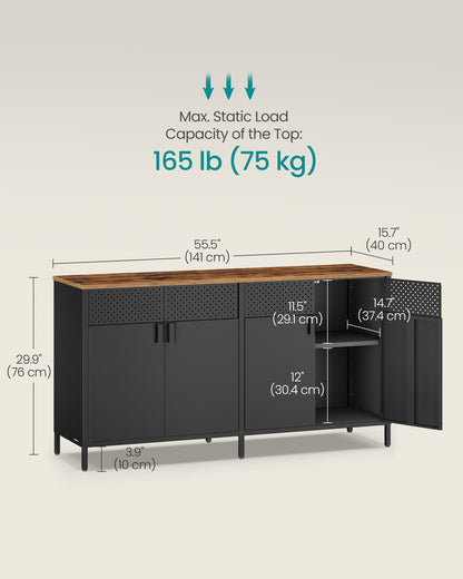 Storage Cabinet Metal Cabinet with 4 Doors 40 x 141 x 76 cm Rustic Brown and Ink Black - image 5