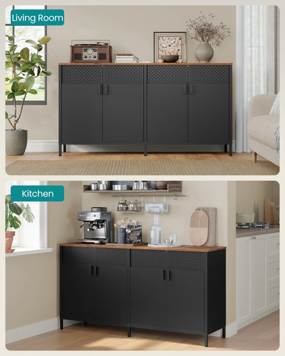 Storage Cabinet Metal Cabinet with 4 Doors 40 x 141 x 76 cm Rustic Brown and Ink Black - image 6