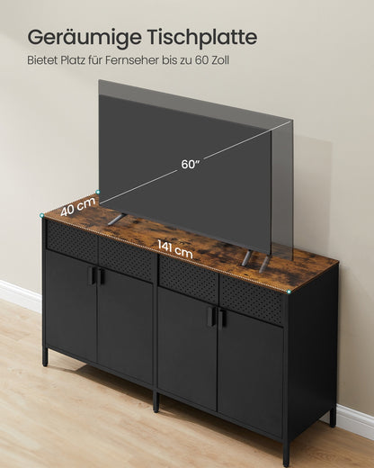 Storage Cabinet Metal Cabinet with 4 Doors 40 x 141 x 76 cm Rustic Brown and Ink Black