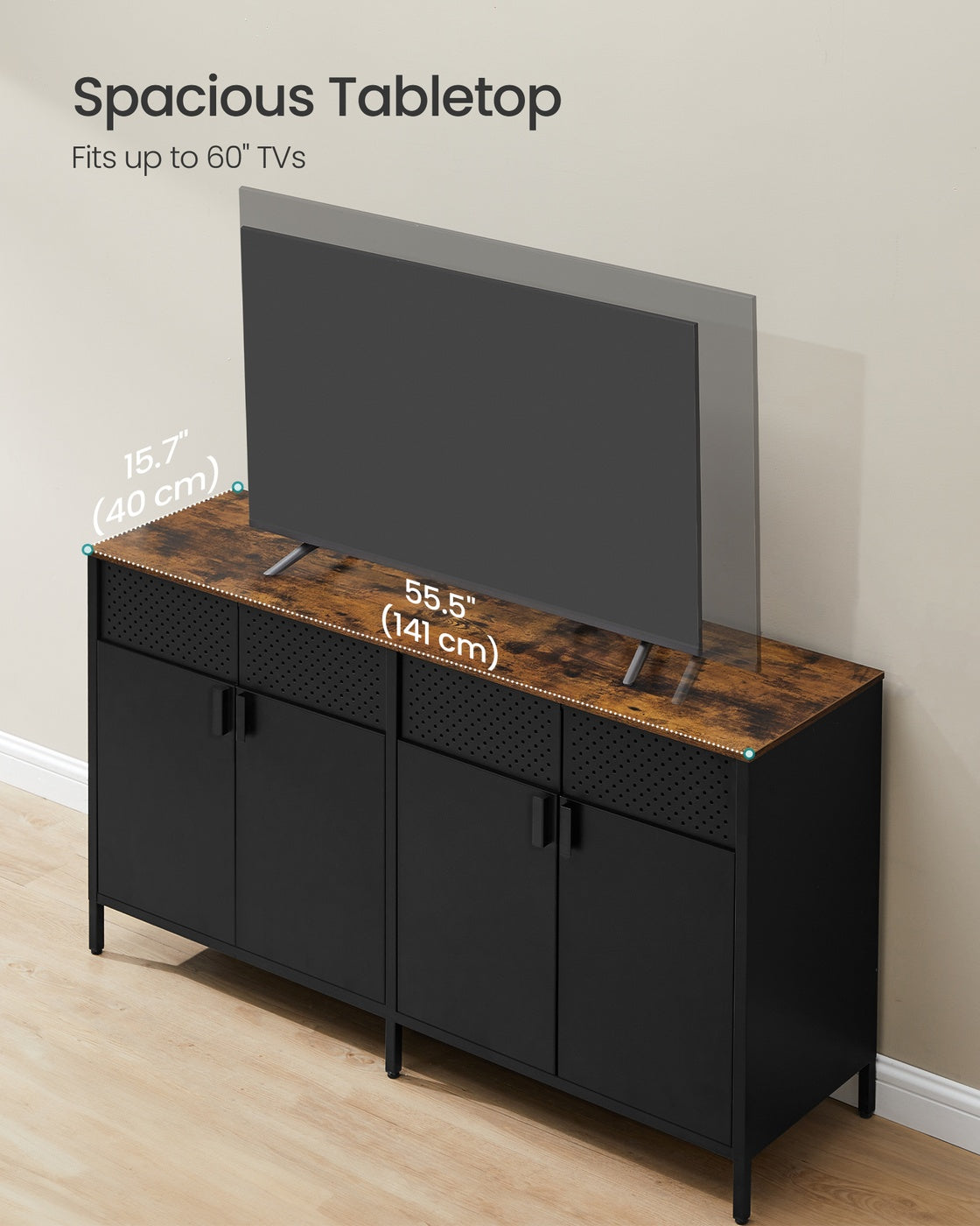 Storage Cabinet Metal Cabinet with 4 Doors 40 x 141 x 76 cm Rustic Brown and Ink Black - image 7