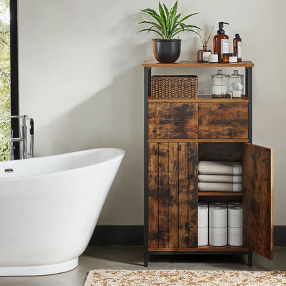 Narrow Bathroom Cabinet, Slim Freestanding Sideboard, for Kitchen or Living Room, Brown and Black - image 2