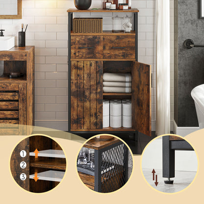 Narrow Bathroom Cabinet, Slim Freestanding Sideboard, for Kitchen or Living Room, Brown and Black - image 3