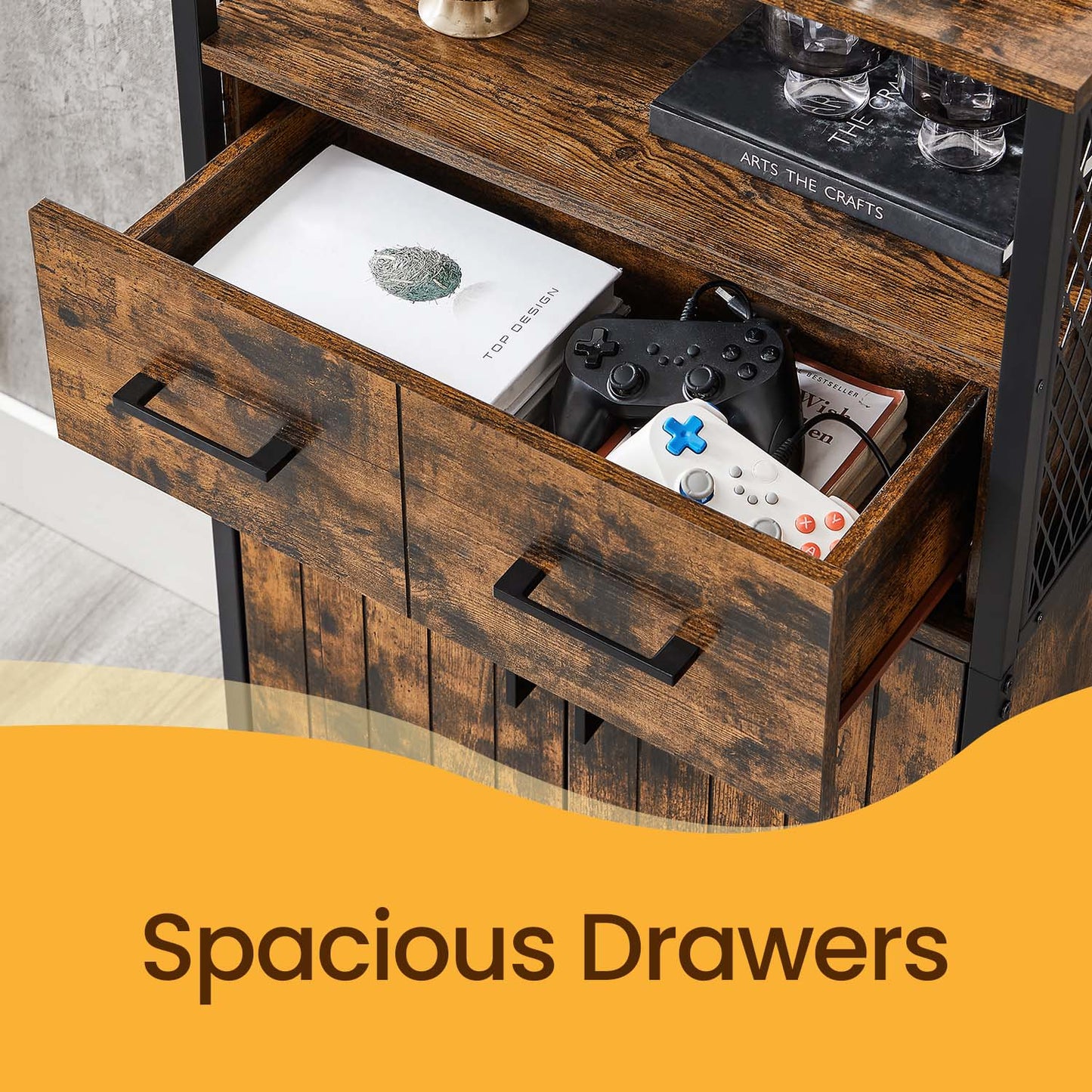 Narrow Bathroom Cabinet, Slim Freestanding Sideboard, for Kitchen or Living Room, Brown and Black - image 4