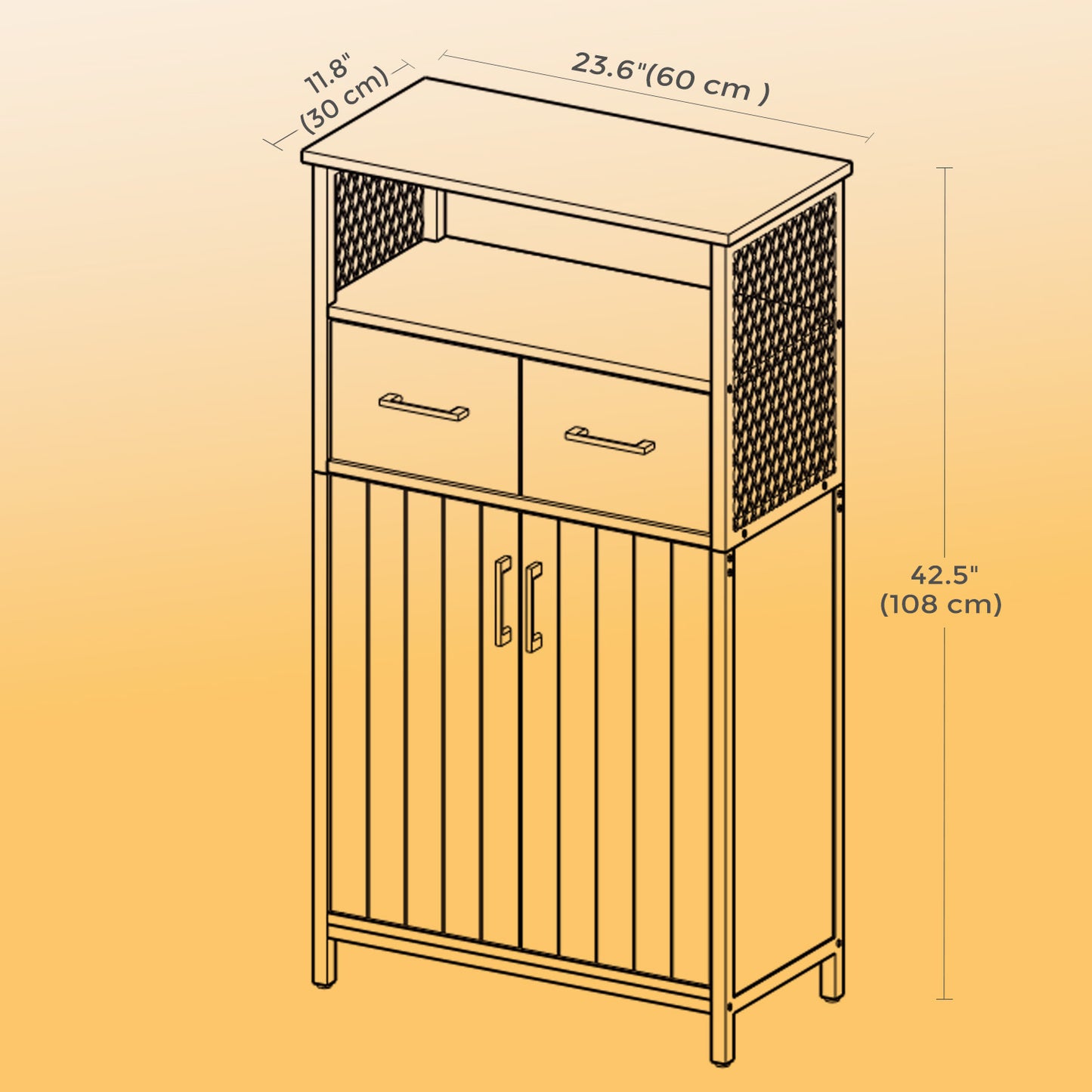 Narrow Bathroom Cabinet, Slim Freestanding Sideboard, for Kitchen or Living Room, Brown and Black - image 5