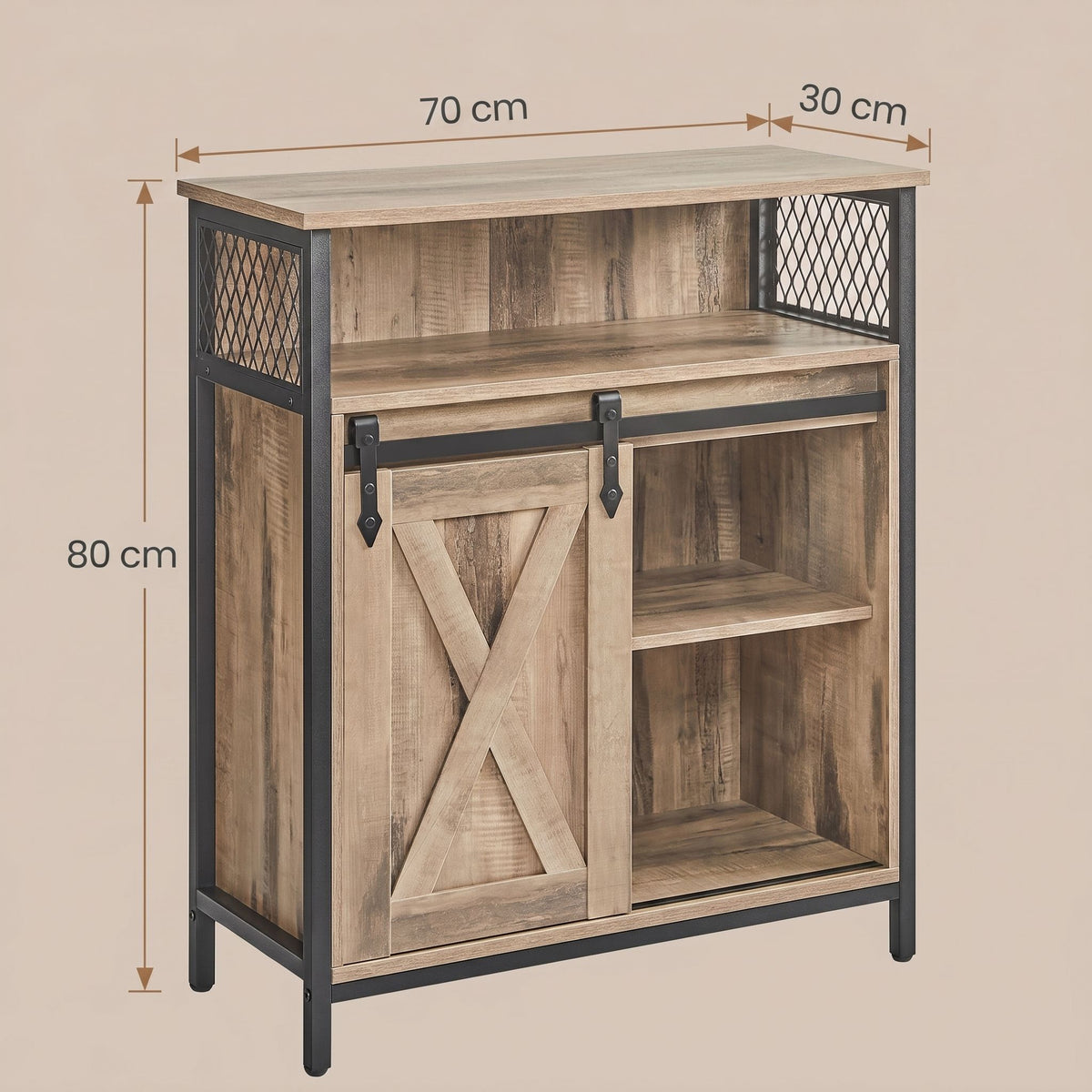 Buffet Cabinet, Sideboard with Open Compartment, Sliding Barn Door