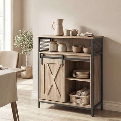 Buffet Cabinet, Sideboard with Open Compartment, Sliding Barn Door