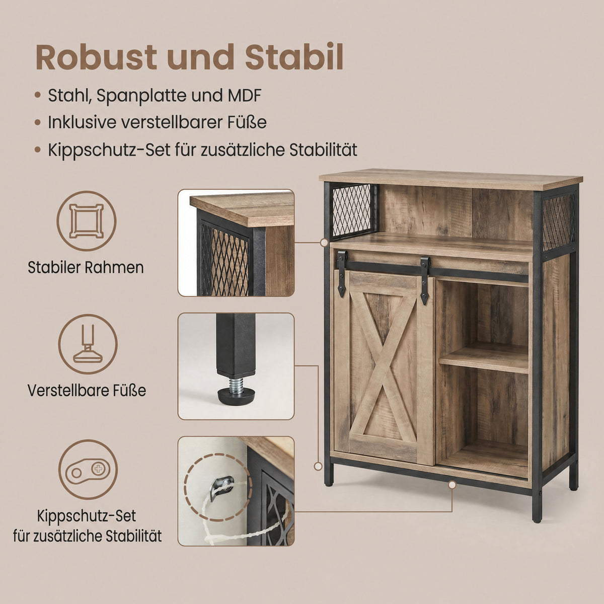Buffet Cabinet, Sideboard with Open Compartment, Sliding Barn Door