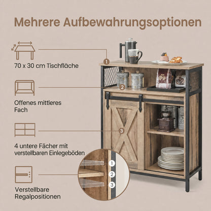 Buffet Cabinet, Sideboard with Open Compartment, Sliding Barn Door