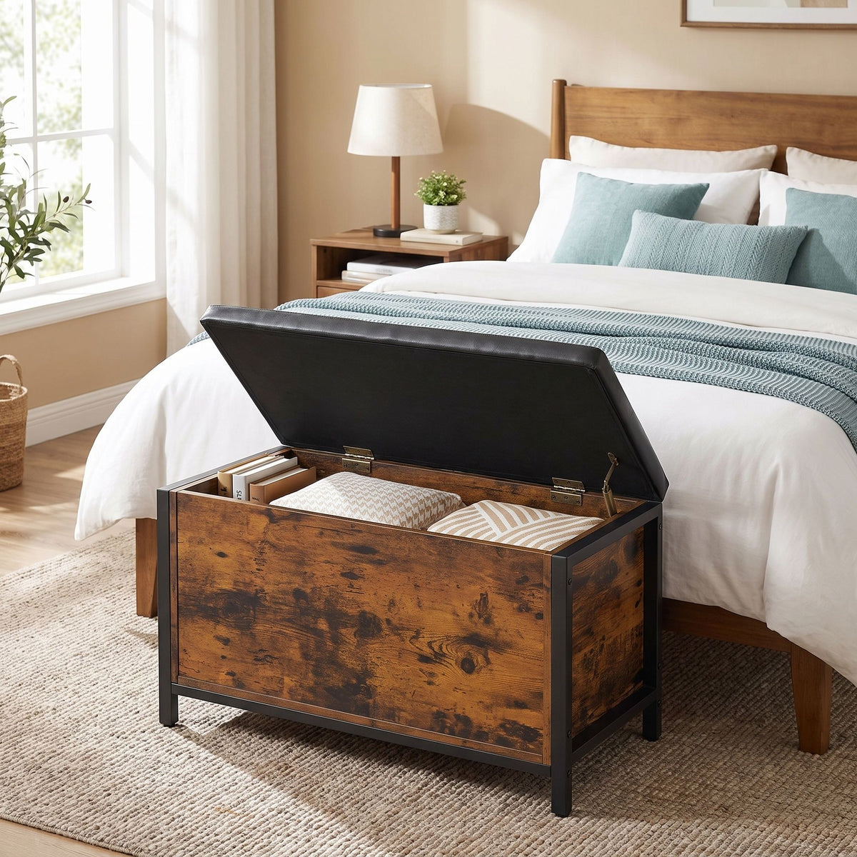 Storage Bench With Padded Seat, Storage Chest For Bedroom, Entryway