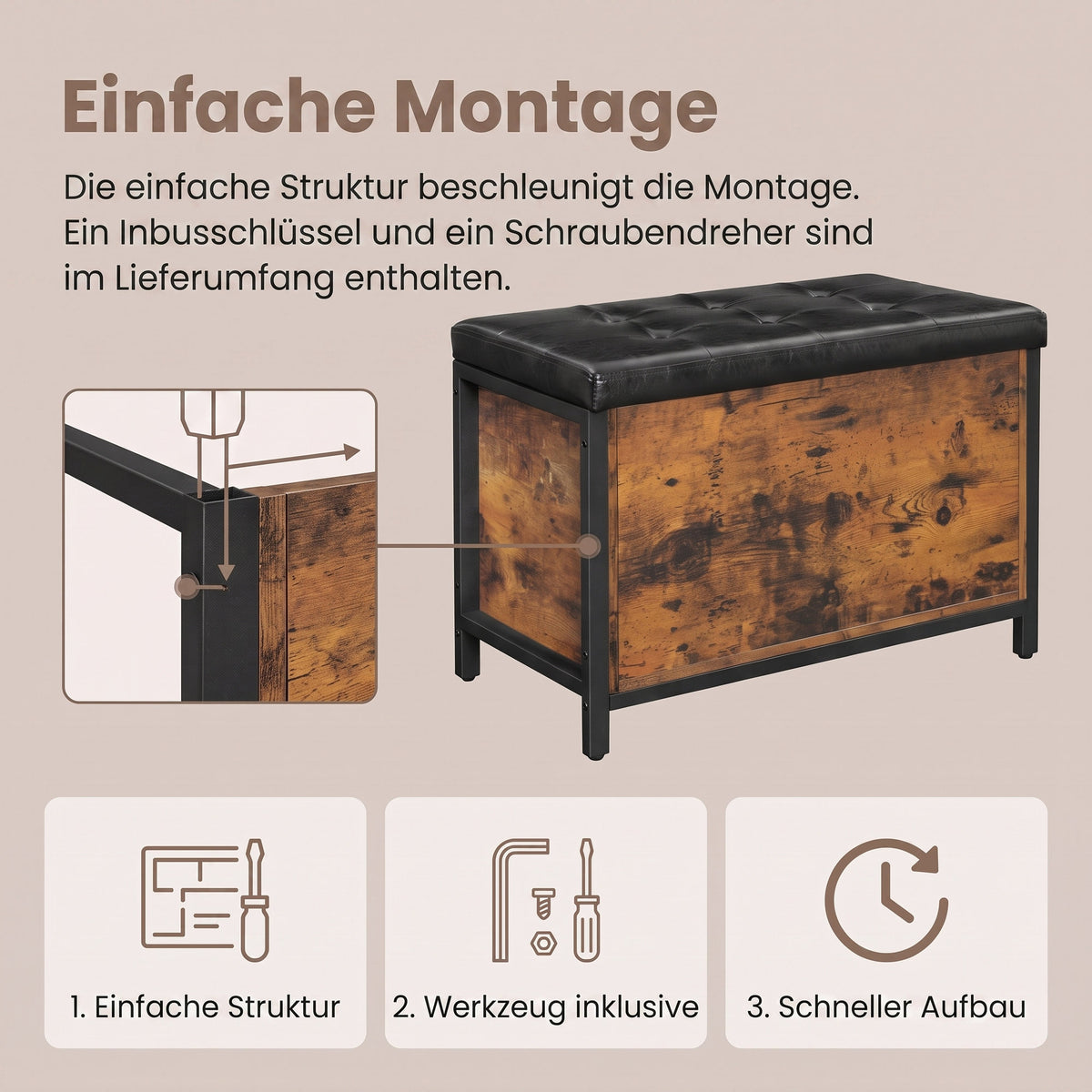 Storage Bench With Padded Seat, Storage Chest For Bedroom, Entryway