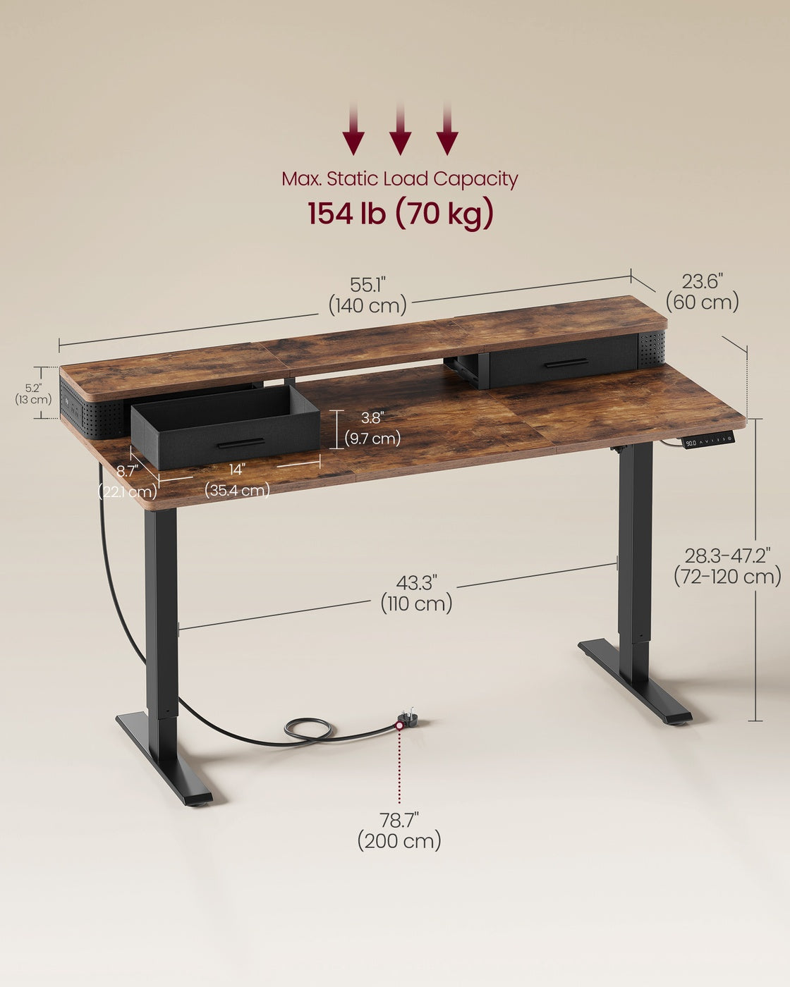 Electric Standing Desk with Drawers