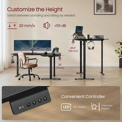 L-Shaped Electric Standing Desk with Power Outlets