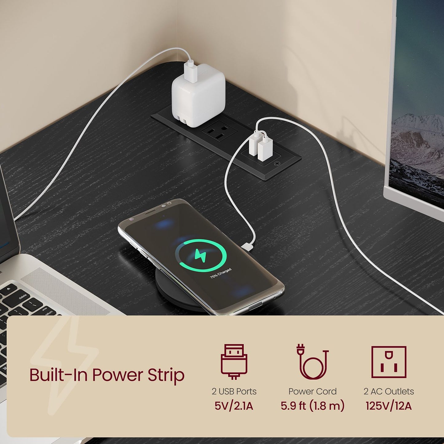 L-Shaped Electric Standing Desk with Power Outlets