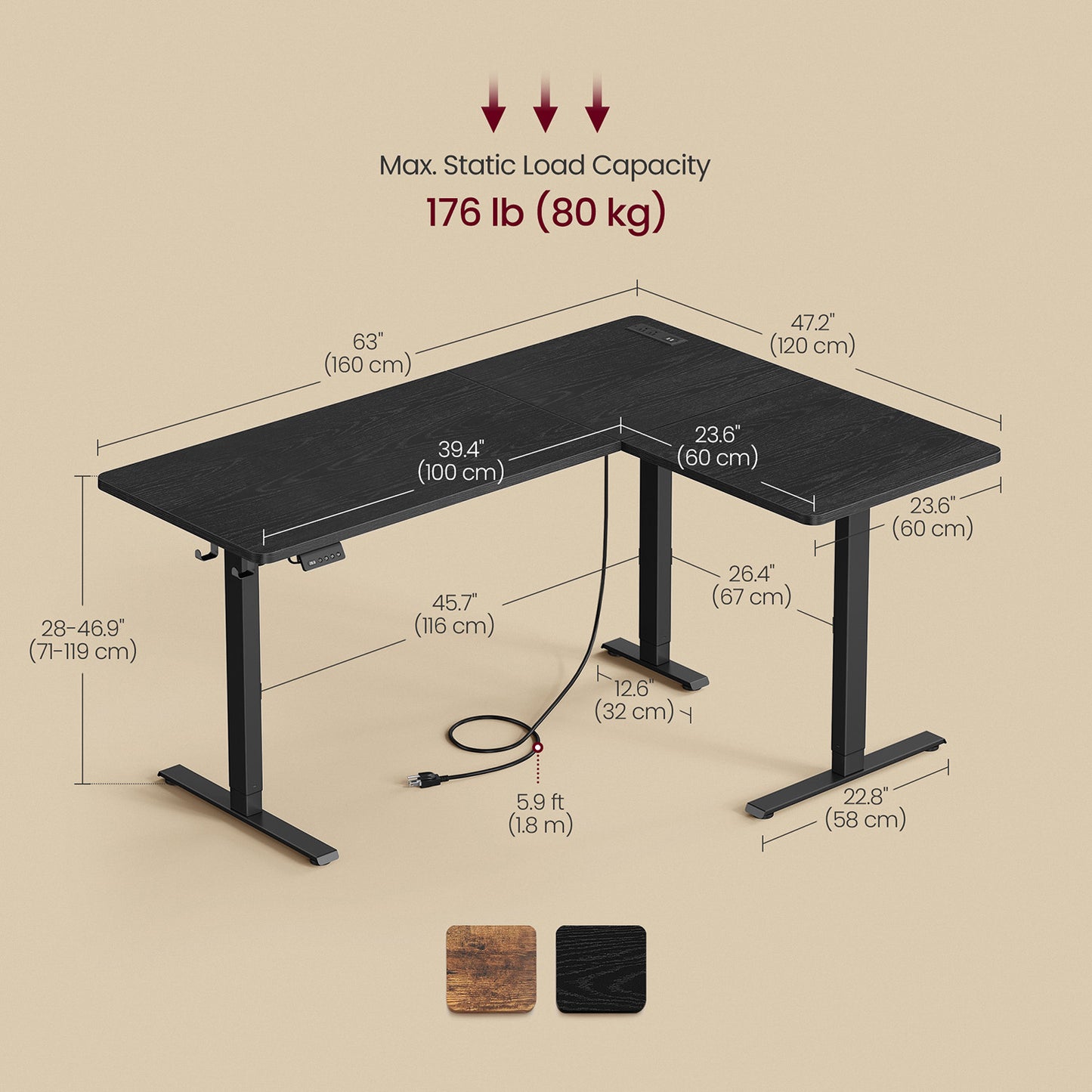 L-Shaped Electric Standing Desk with Power Outlets