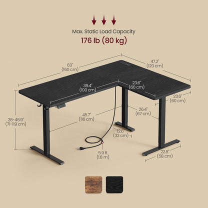 L-Shaped Electric Standing Desk with Power Outlets