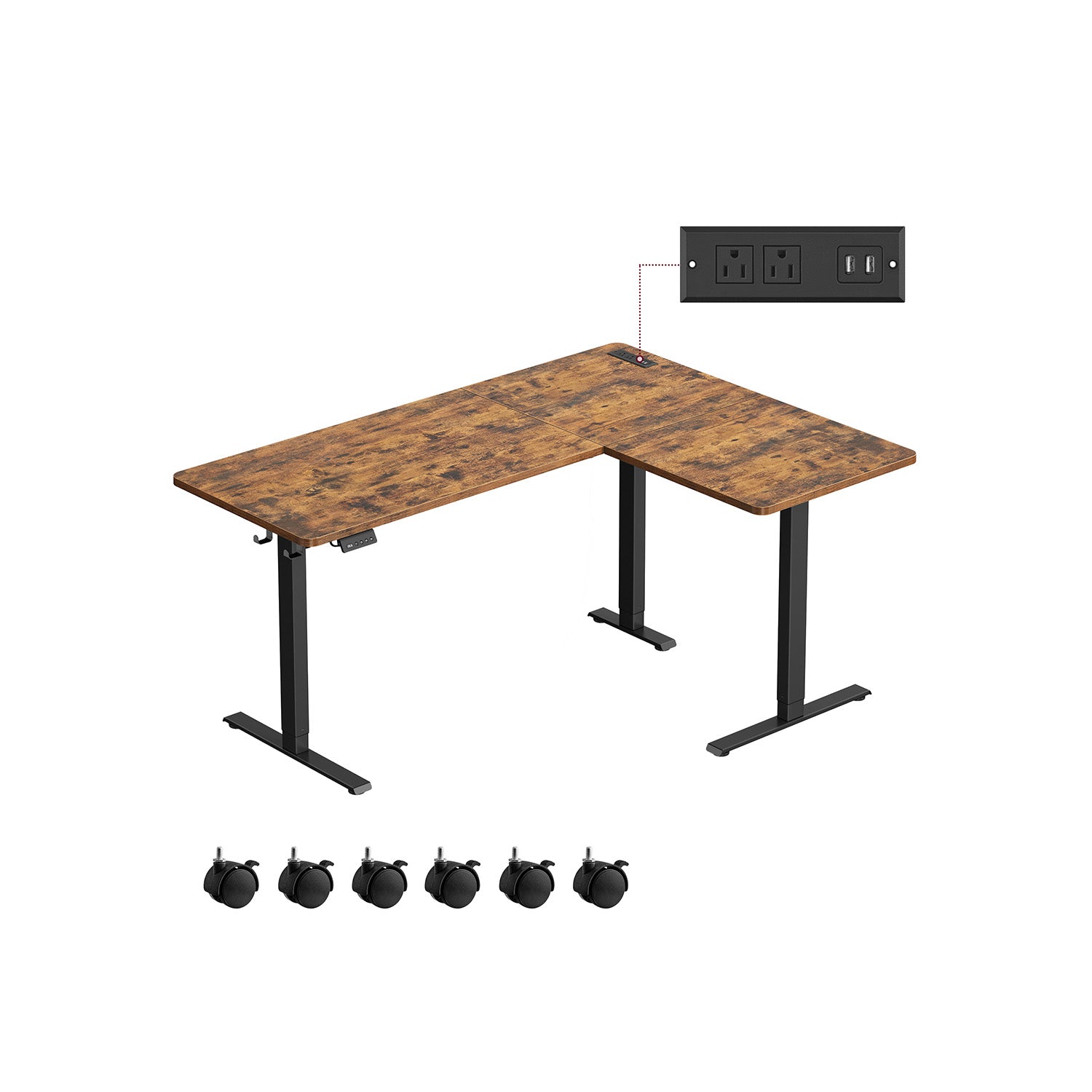 L-Shaped Electric Standing Desk with Power Outlets