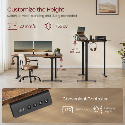 L-Shaped Electric Standing Desk with Power Outlets