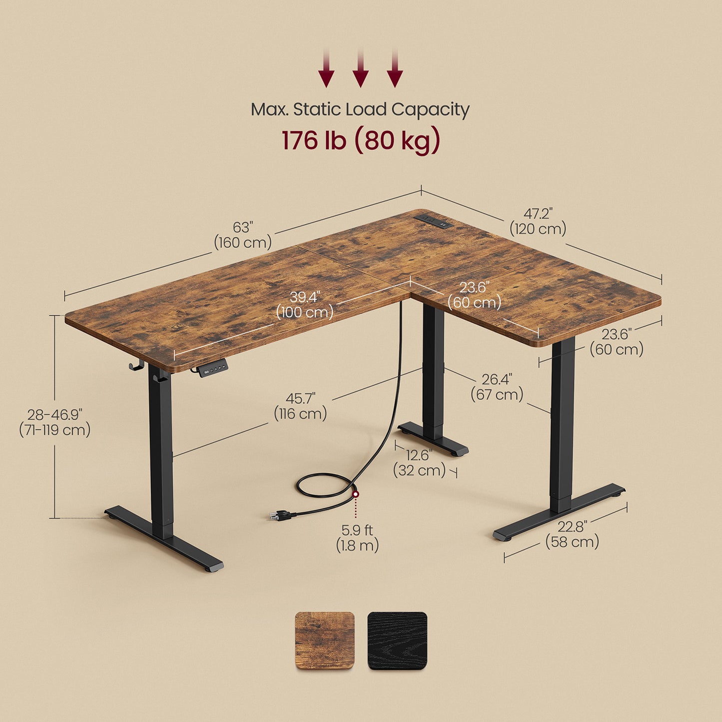 L-Shaped Electric Standing Desk with Power Outlets