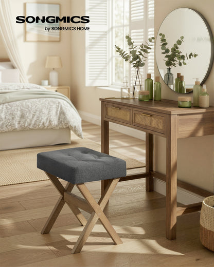 Makeup Stool, Padded Foot Rest, 12.6 x 16.5 x 18.1 Inches, Gray and Brown - image 3