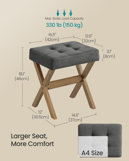 Makeup Stool, Padded Foot Rest, 12.6 x 16.5 x 18.1 Inches, Gray and Brown - image 7