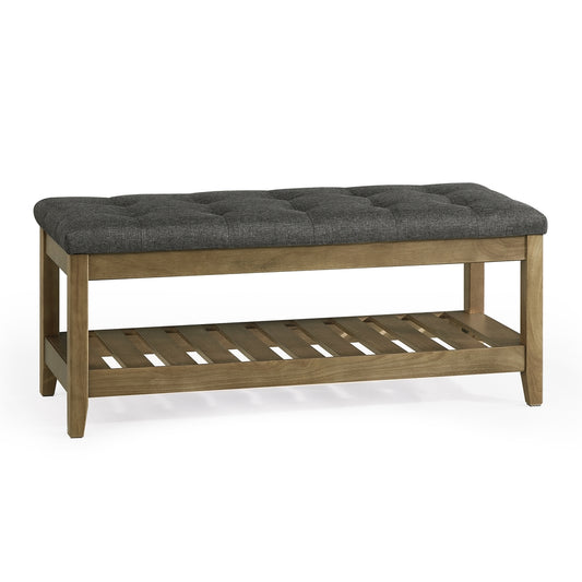 Storage Ottoman, Solid Wood Frame, 15.7 x 42.9 x 17.7 Inches, Slate Gray - image 1