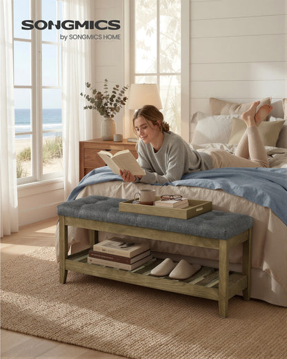 Storage Ottoman, Solid Wood Frame, 15.7 x 42.9 x 17.7 Inches, Slate Gray - image 2