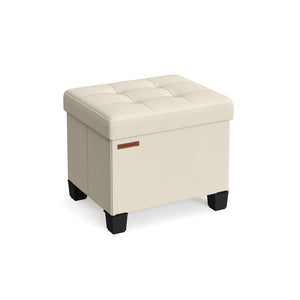 15.8" Wide Storage Ottoman with Legs Cream White