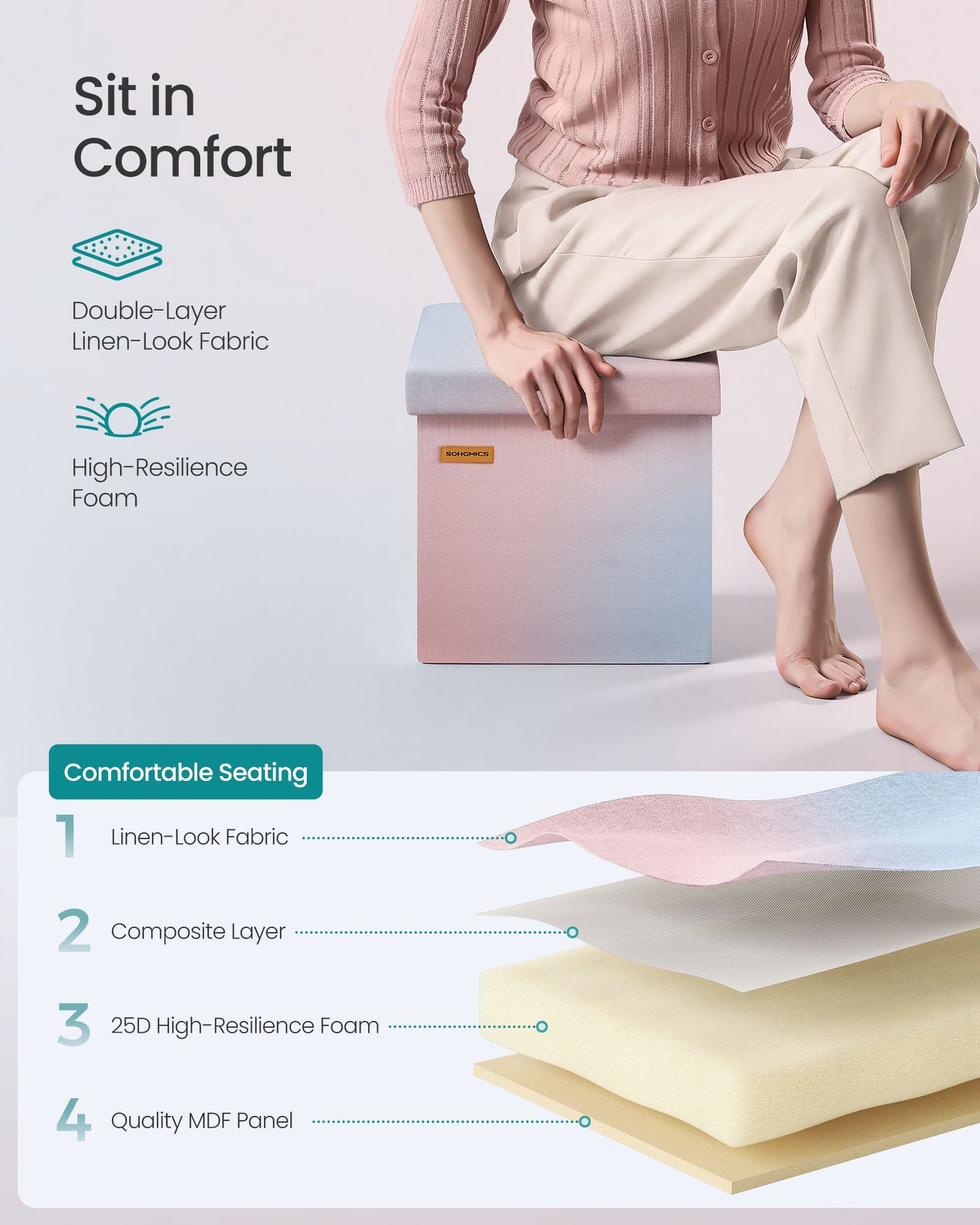 Folding Storage Ottoman Bench - image 3