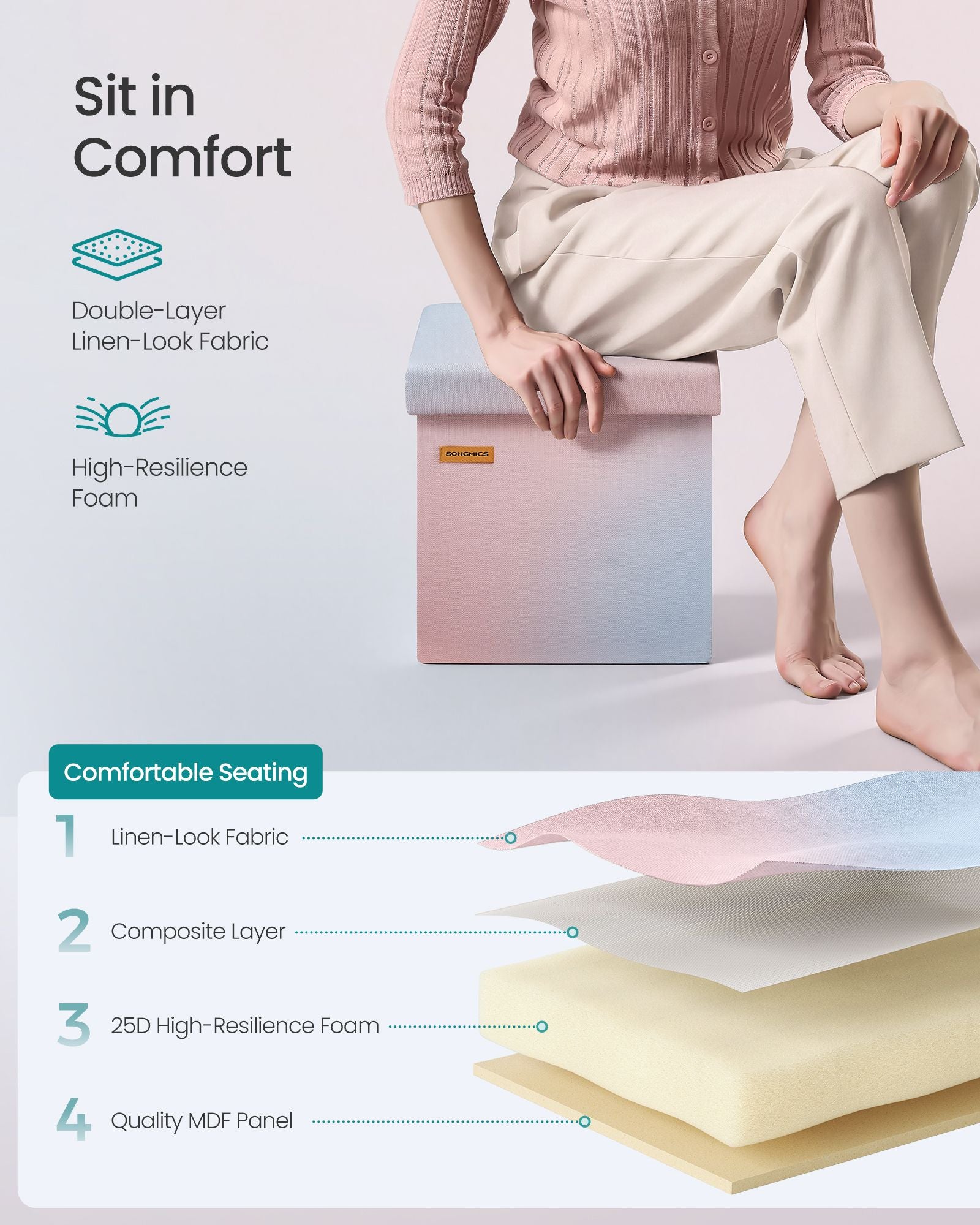 Folding Storage Ottoman Bench - image 3