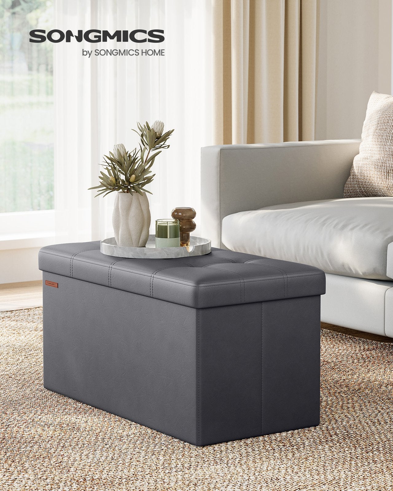 110 cm Ottoman Storage Box Dark Grey - image 26