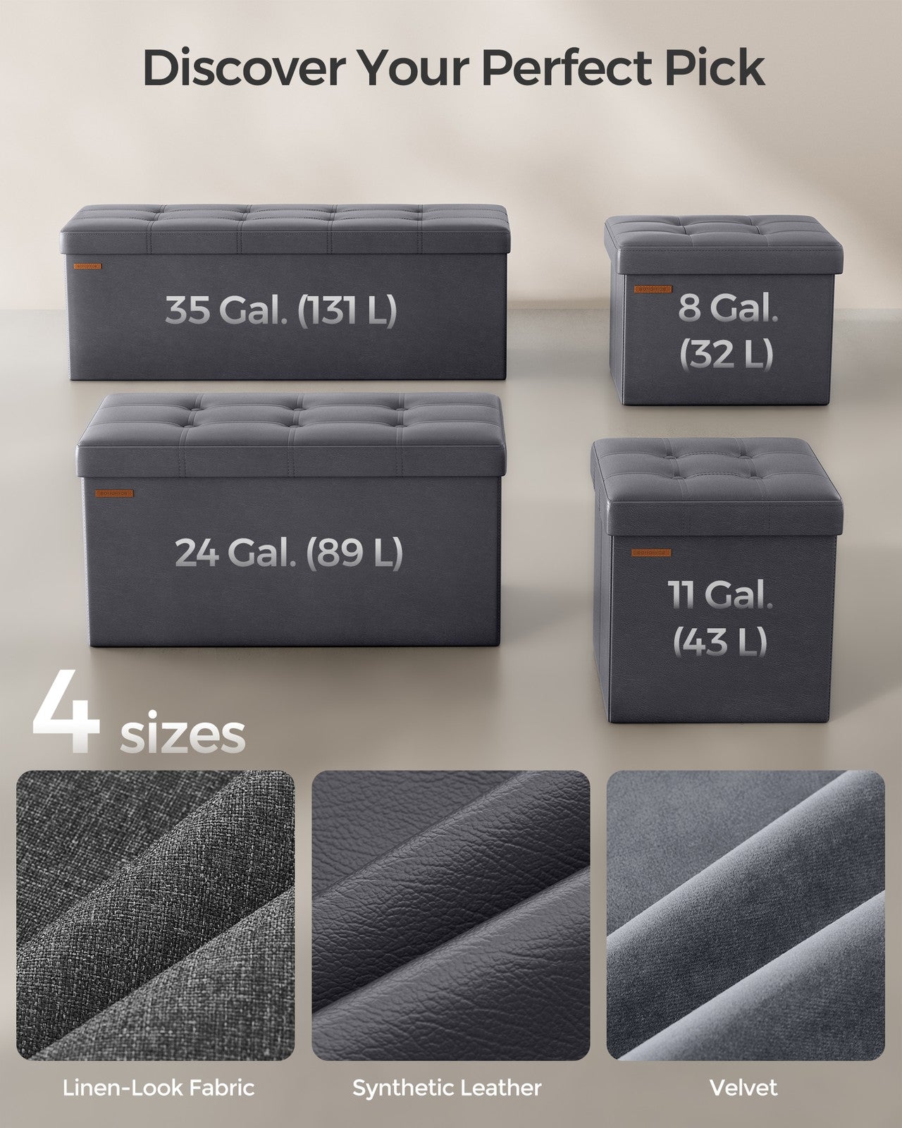 110 cm Ottoman Storage Box Dark Grey - image 30