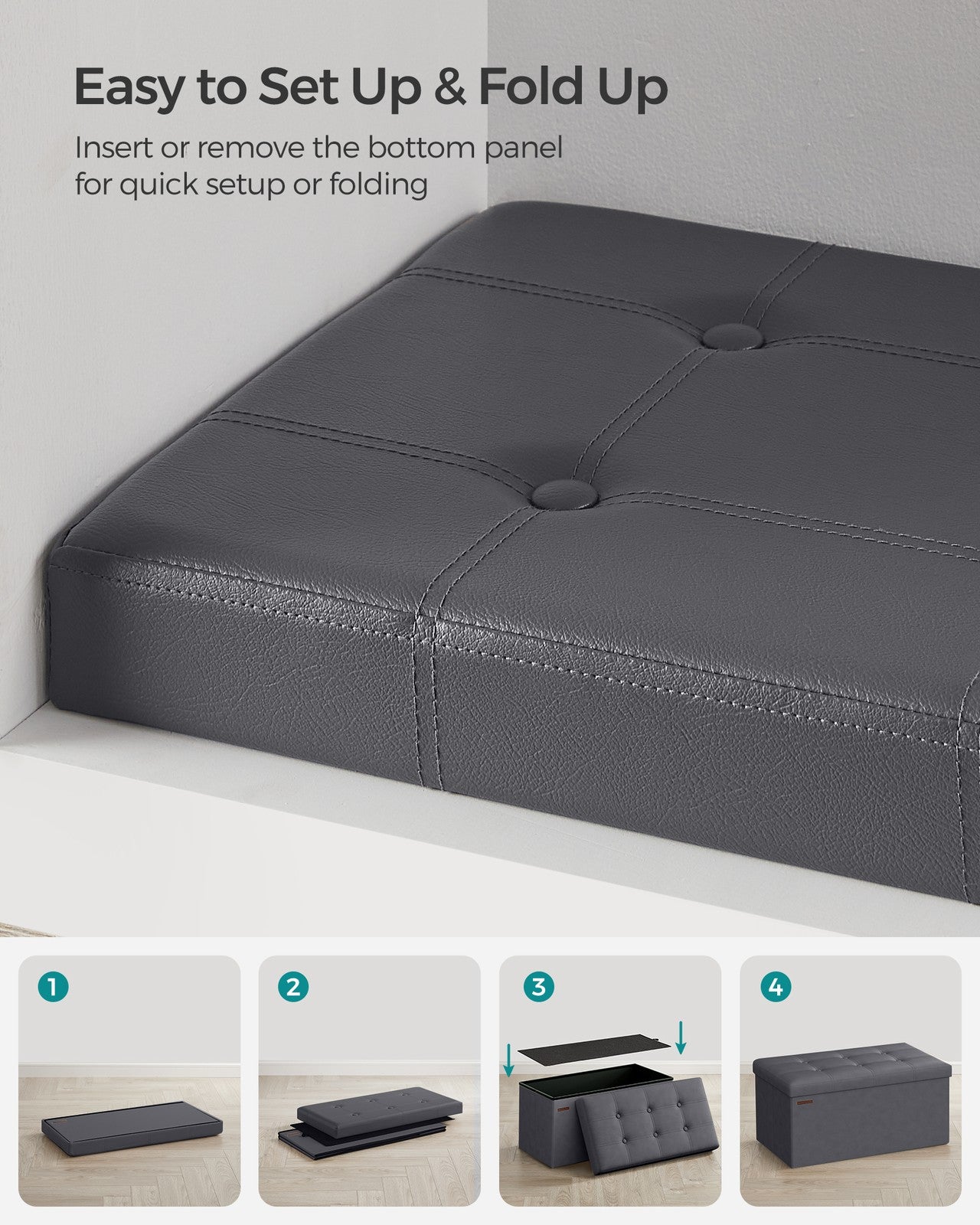 110 cm Ottoman Storage Box Dark Grey - image 31