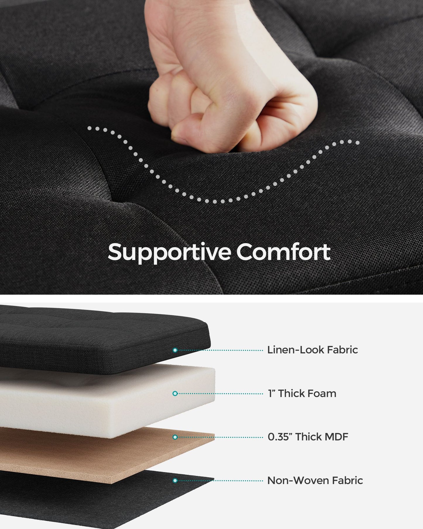 38 x 76 x 38 cm Foldable Small Storage Ottoman Ink Black - image 4