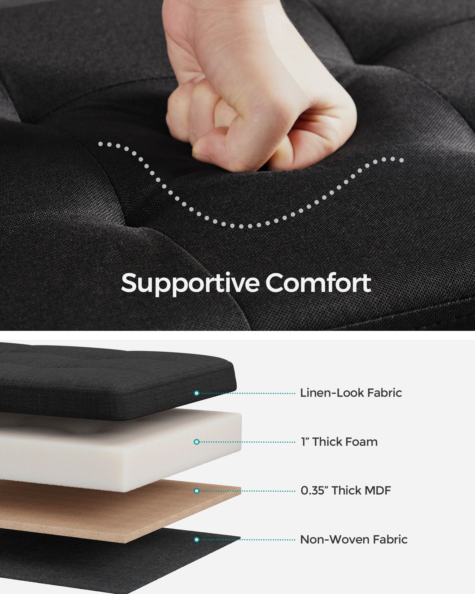 38 x 76 x 38 cm Foldable Small Storage Ottoman Ink Black - image 4