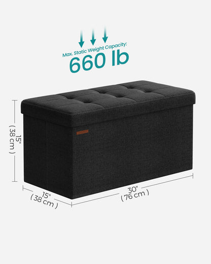 38 x 76 x 38 cm Foldable Small Storage Ottoman Ink Black - image 8