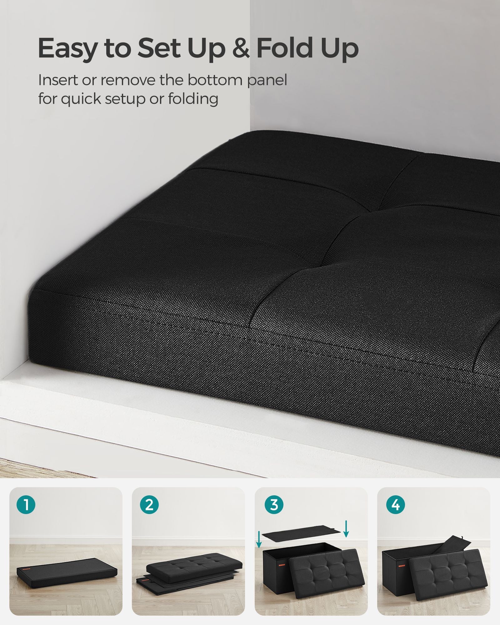 38 x 76 x 38 cm Foldable Small Storage Ottoman Ink Black - image 7