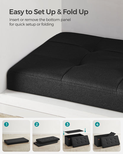 38 x 76 x 38 cm Foldable Small Storage Ottoman Ink Black - image 7