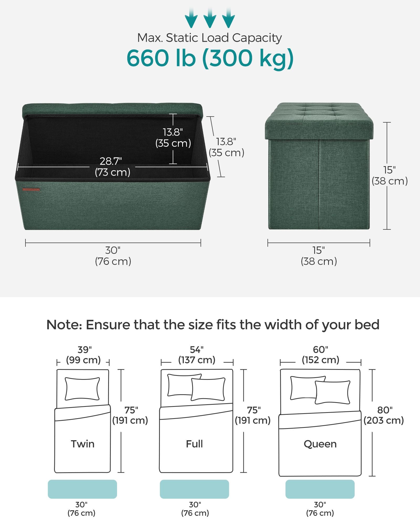 38 x 76 x 38 cm Foldable Small Storage Ottoman Ink Black - image 15