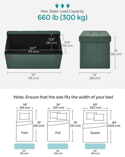 38 x 76 x 38 cm Foldable Small Storage Ottoman Ink Black - image 15