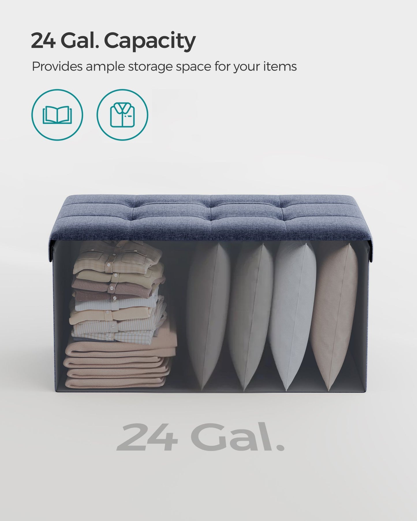 Mazie Collection - 30 Inches Folding Storage Ottoman Bench, Ottoman Foot Rest, End of Bed Bench - HWLEXTRA 