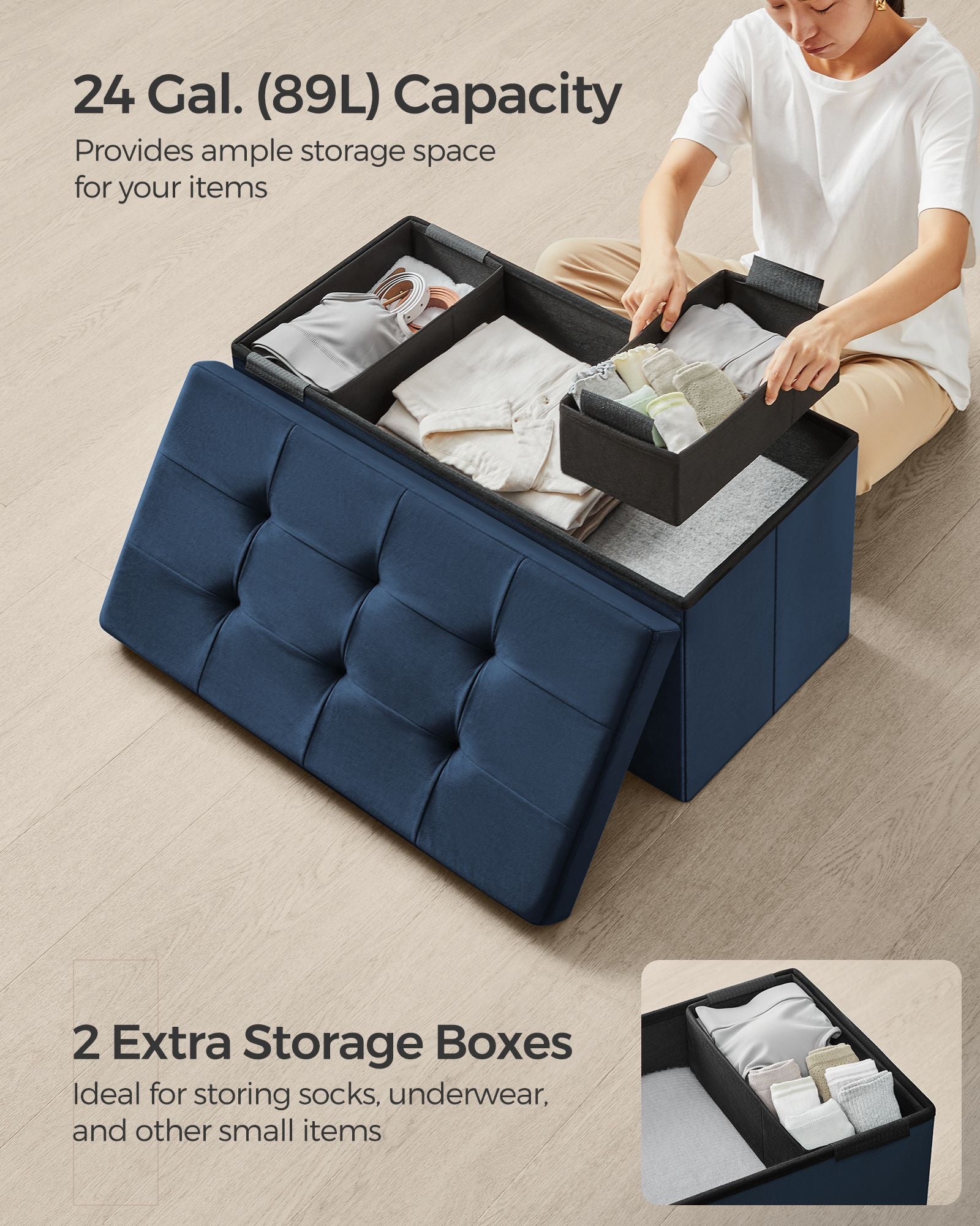 38 x 76 x 38 cm Foldable Small Storage Ottoman Ink Black - image 19