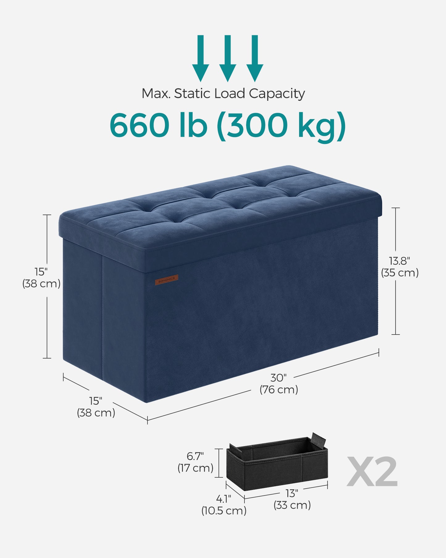 38 x 76 x 38 cm Foldable Small Storage Ottoman Ink Black - image 21