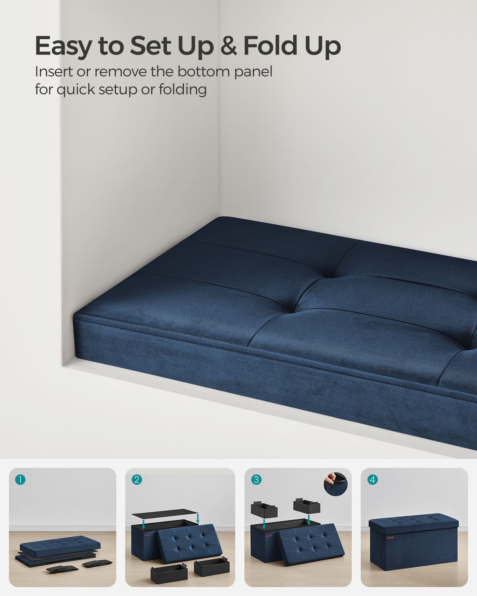 38 x 76 x 38 cm Foldable Small Storage Ottoman Ink Black - image 20