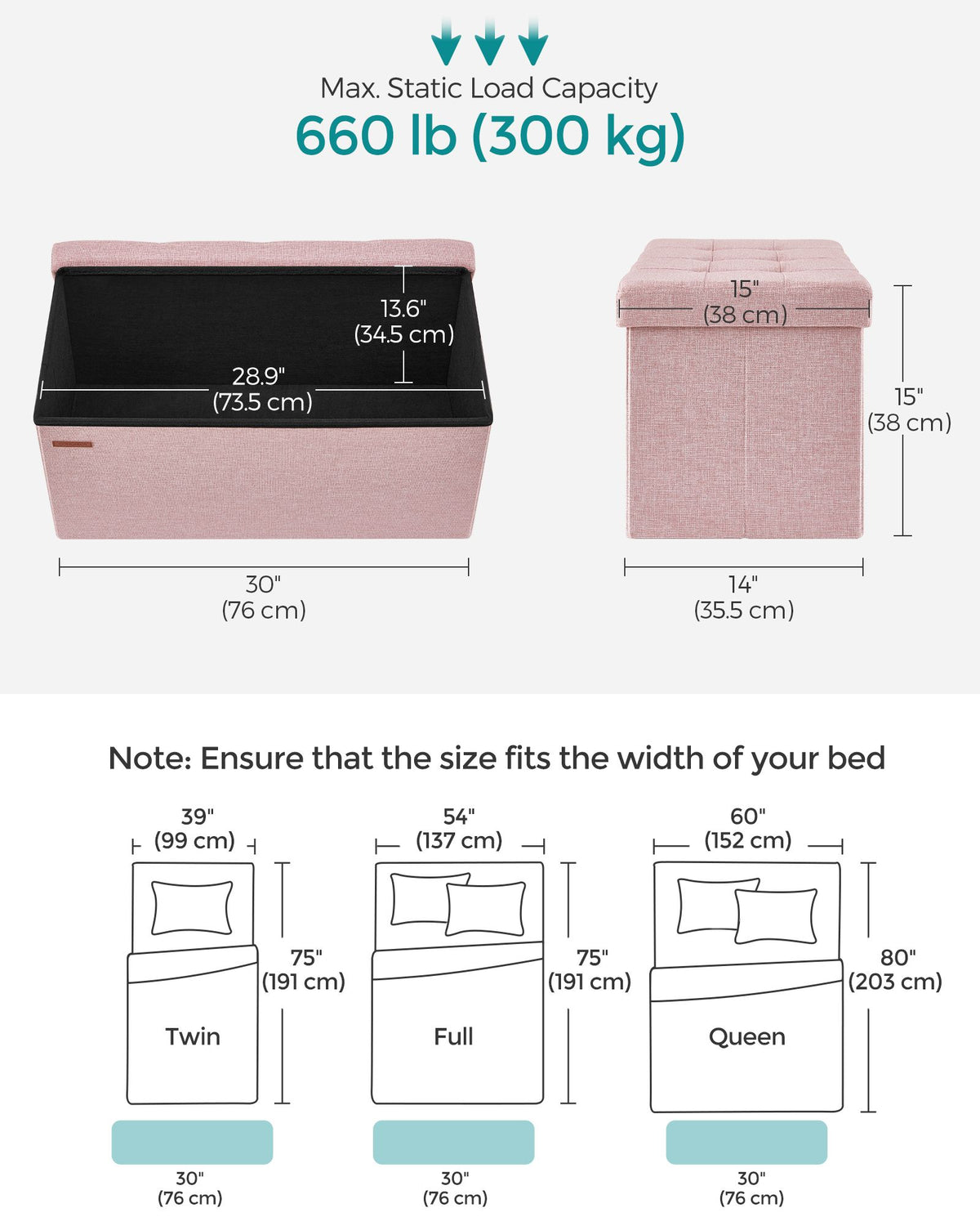 Mazie Collection - 30 Inches Folding Storage Ottoman Bench - HWLEXTRA 